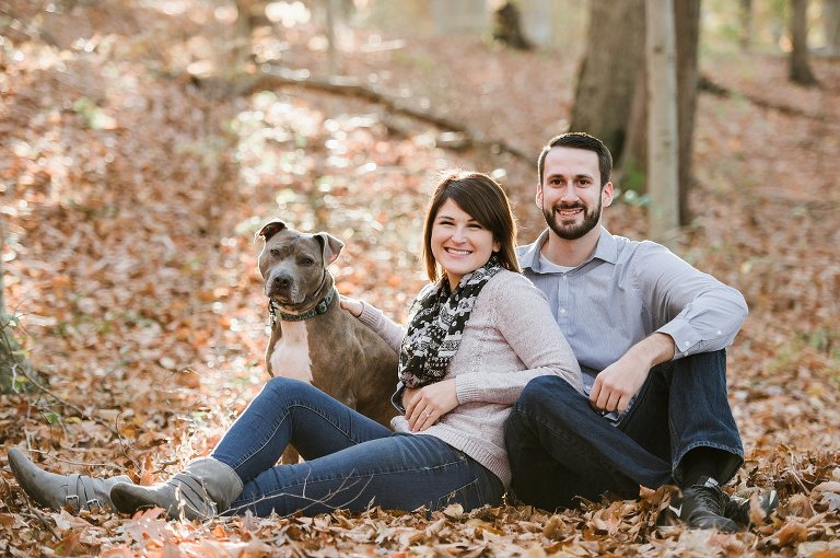 fall engagement photography with a dog