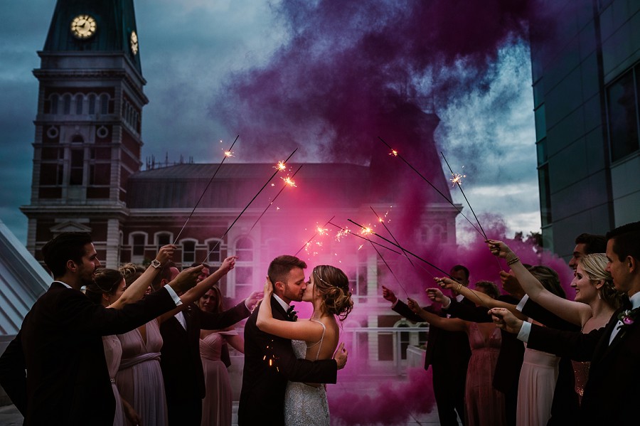 indianapolis summer wedding photography color smoke bomb