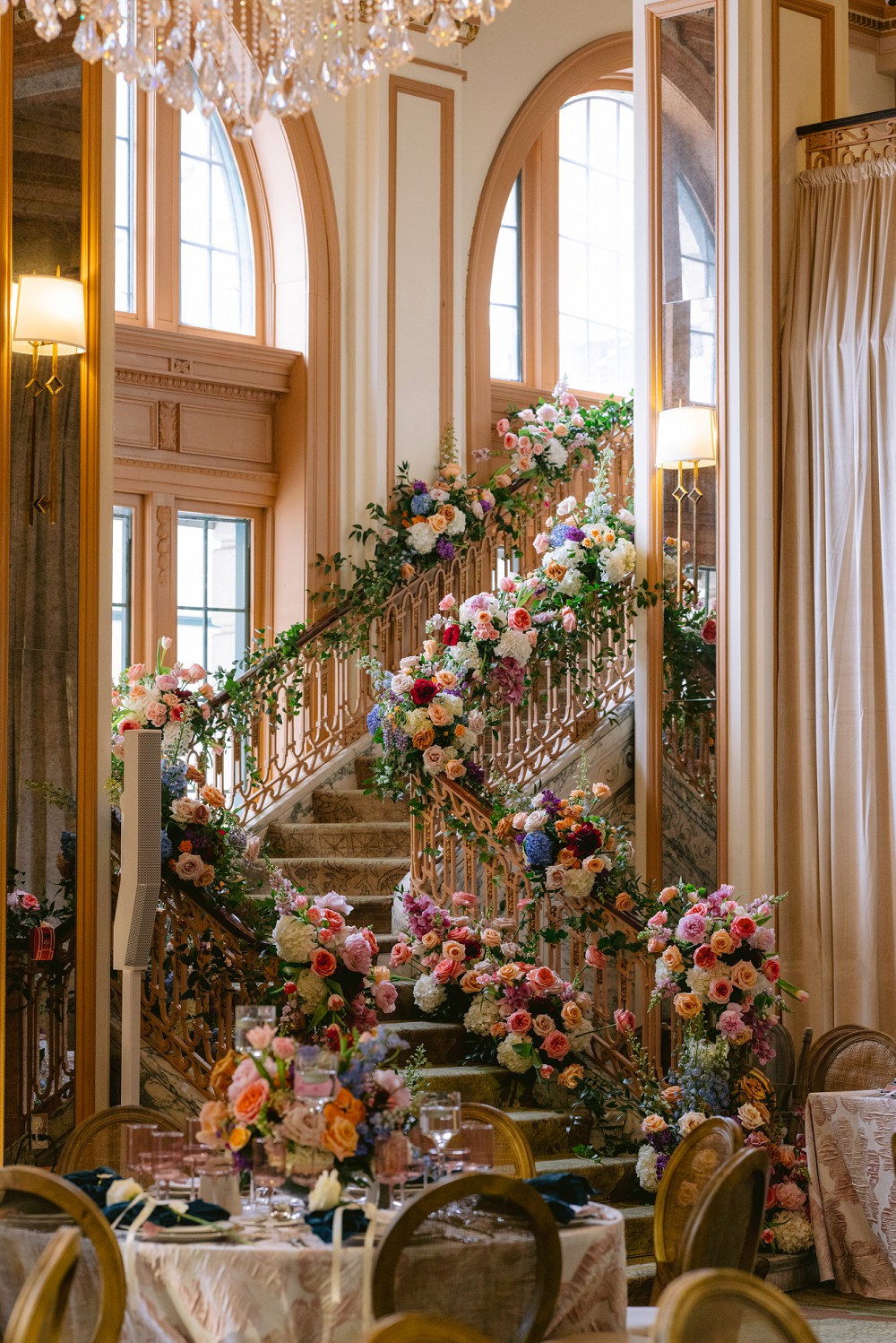 group wedding photo on stairs